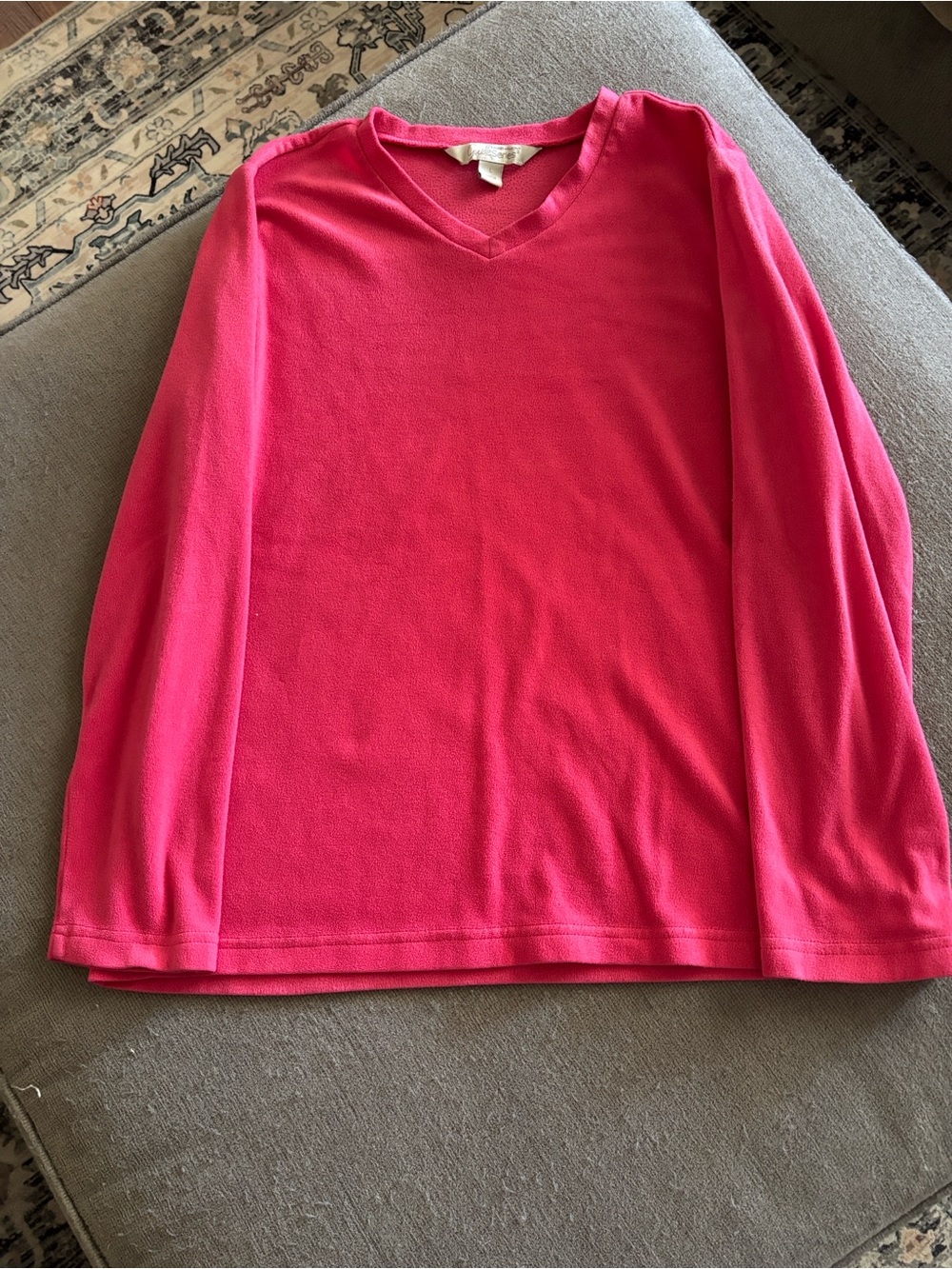 Fleece V-Neck Long Sleeve Pajama Top - Pink